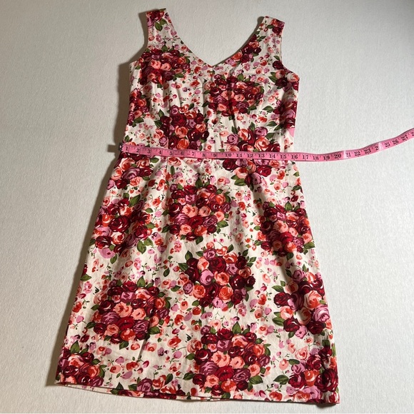 B. Moss Cotton + Linen Blend Sleeveless V Neck Floral Dress, White + Pink Size 8 - Picture 4 of 9